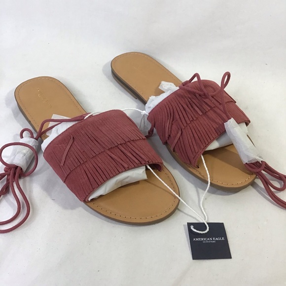 American Eagle Outfitters Shoes - 🌸 American Eagle Sandal Slide Fringe Burgundy 11